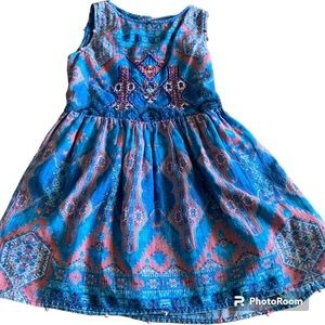 HEMANT & NANDITA Sleeveless Multipattern Cotton Dress, Blue/Pink Size 8
